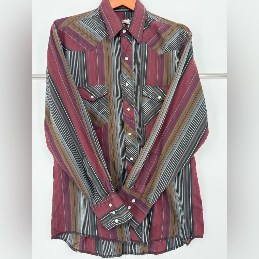 Wrangler Men's Striped Shirt - Red, Green, and Brown